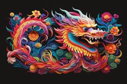 Münchner Volkshochschule, multicolored illustration of chinese dragon symbol new year