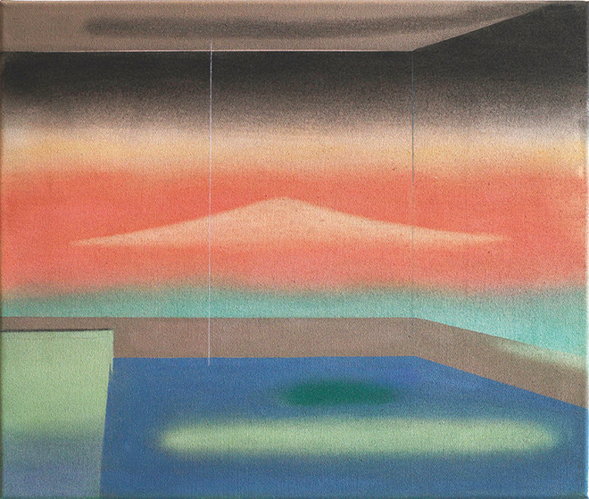 Kallmann-Museum, TT_02_25_Kallmann_Häfner_room with a view 28, 39x45cm, acrylicchalk on canvas, 2023_LP_660